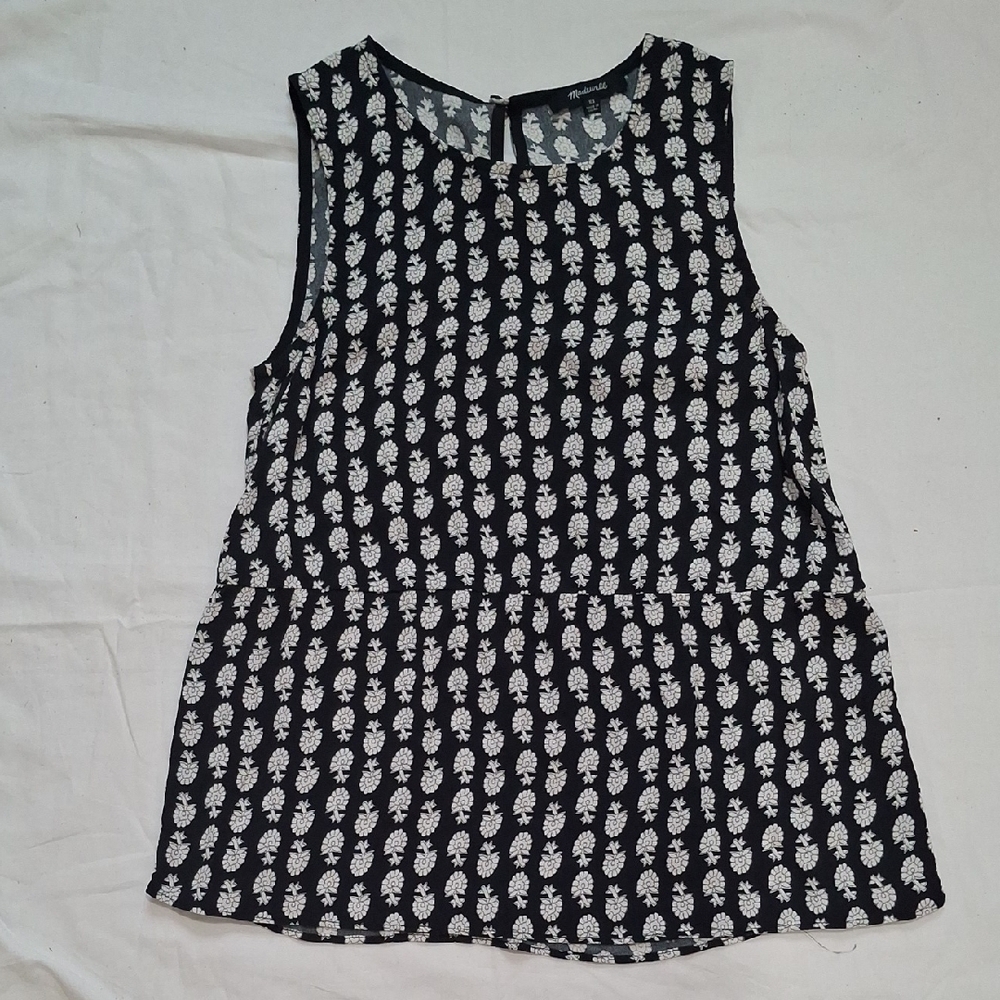 Madewell Wome'sBlack and White Sleeveless Peplum Blouse Size XS